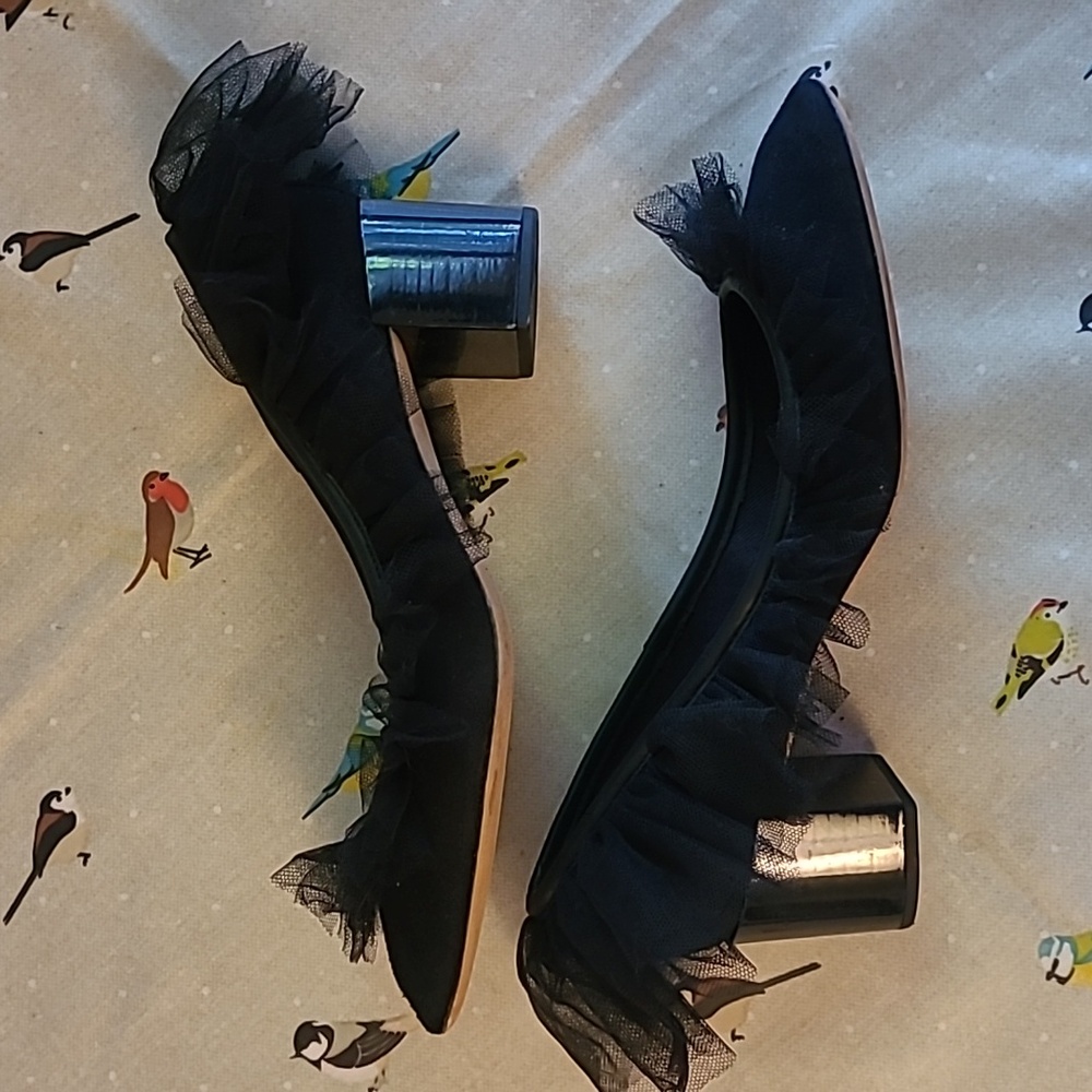 Repetto Block Heel Ballerinas with Tulle Trim - Picture 3 of 10